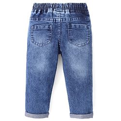Babyhug Full Length Stretchable Denim Washed Jeans with Trophy Embroidery - Blue