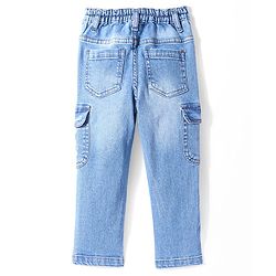 Babyhug Denim Stretchable Washed Full Length Jeans with Cargo Pockets & Text Embroidery- Blue