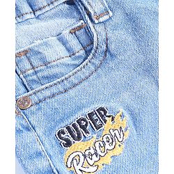 Babyhug Denim Stretchable Washed Full Length Jeans with Cargo Pockets & Text Embroidery- Blue