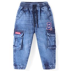 Babyhug Full Length Denim Joggers With Patch - Blue