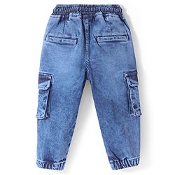 Babyhug Full Length Denim Joggers With Patch - Blue