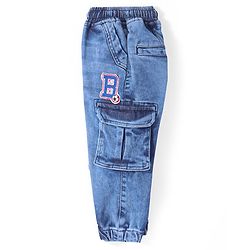 Babyhug Full Length Denim Joggers With Patch - Blue