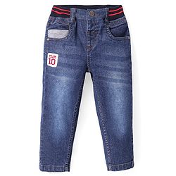Babyhug Full Length Denim Washed Jeans with Patch - Blue
