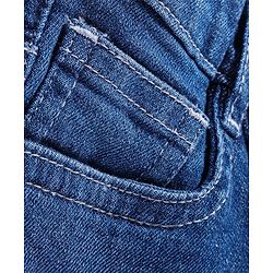 Babyhug Full Length Stretchable Denim Washed Jeans with Smiley Print - Blue