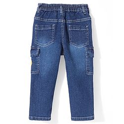 Babyhug Full Length Stretchable Denim Washed Jeans with Smiley Print - Blue