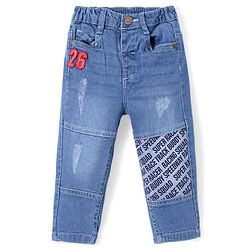 Babyhug Denim Washed Full Length Text Printed Jeans with Stretch - Blue