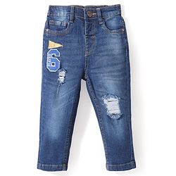 Babyhug Denim Full Length with Stretch Washed Distressed Jeans - Blue