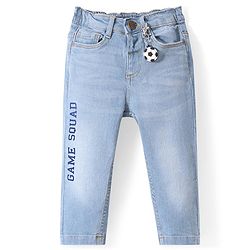 Babyhug Denim Full Length Stretch Jeans with Text Print - Blue
