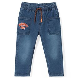 Babyhug Denim Full Length Jeans with Text Embroidery - Blue