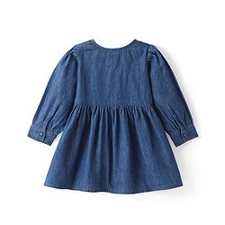Babyhug Denim Woven Full Sleeves Frock With Floral Embroidery - Blue
