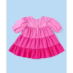 Babyhug Poplin Woven Half Volume Sleeves Frock With Sling & Legging - Pink