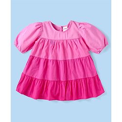 Babyhug Poplin Woven Half Volume Sleeves Frock With Sling & Legging - Pink