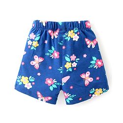 Babyhug Cotton Knit Half Sleeves Peter Pan Collar Neck Top & Shorts  Night Suit   Floral Print - Blue