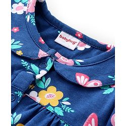 Babyhug Cotton Knit Half Sleeves Peter Pan Collar Neck Top & Shorts  Night Suit   Floral Print - Blue
