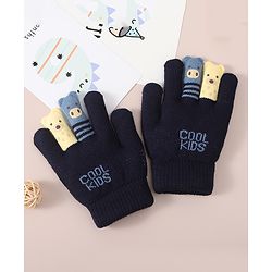 Babyhug Woolen Gloves Set Face & Text Design - Navy Blue