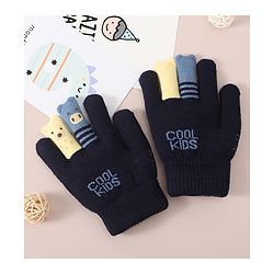 Babyhug Woolen Gloves Set Face & Text Design - Navy Blue