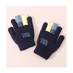 Babyhug Woolen Gloves Set Face & Text Design - Navy Blue