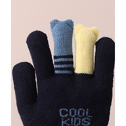 Babyhug Woolen Gloves Set Face & Text Design - Navy Blue
