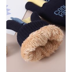 Babyhug Woolen Gloves Set Face & Text Design - Navy Blue