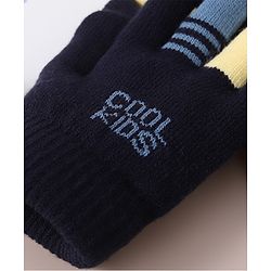 Babyhug Woolen Gloves Set Face & Text Design - Navy Blue