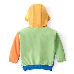 Babyhug Cotton Knit Full Sleeves Front Open Hooded Sweatjacket With Cut & Sew Design & Tiger Patch Detailing - Multicolour