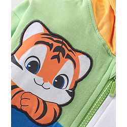 Babyhug Cotton Knit Full Sleeves Front Open Hooded Sweatjacket With Cut & Sew Design & Tiger Patch Detailing - Multicolour