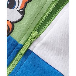 Babyhug Cotton Knit Full Sleeves Front Open Hooded Sweatjacket With Cut & Sew Design & Tiger Patch Detailing - Multicolour
