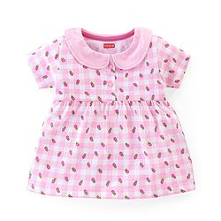Babyhug Cotton Knit Half Sleeves Peter Pan Collared Night Suit With Fruits Print - PInk