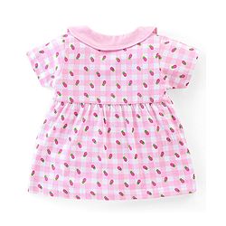 Babyhug Cotton Knit Half Sleeves Peter Pan Collared Night Suit With Fruits Print - PInk