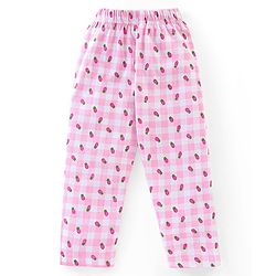 Babyhug Cotton Knit Half Sleeves Peter Pan Collared Night Suit With Fruits Print - PInk
