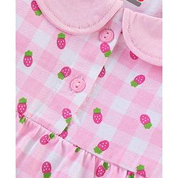 Babyhug Cotton Knit Half Sleeves Peter Pan Collared Night Suit With Fruits Print - PInk