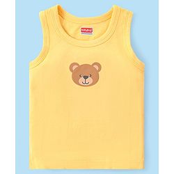 Babyhug 100% Organic Cotton Knit Sleeveless Set of  Vests with Striped & Bear Print Pack of 3 - Multicolour