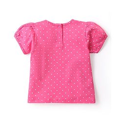 Babyhug Single Jersey Knit Dungaree with Frill Detailing & Half Sleeves T-Shirt Polka Dots & Leaves Print - Multicolour