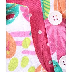 Babyhug Single Jersey Knit Dungaree with Frill Detailing & Half Sleeves T-Shirt Polka Dots & Leaves Print - Multicolour