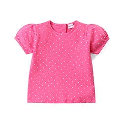 Babyhug Single Jersey Knit Dungaree with Frill Detailing & Half Sleeves T-Shirt Polka Dots & Leaves Print - Multicolour