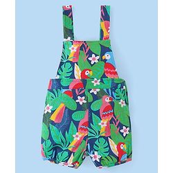 Babyhug Cotton Knit Half Sleeves T-Shirt & Dungaree Set with Tropical Theme- Multicolor