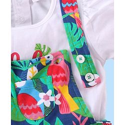 Babyhug Cotton Knit Half Sleeves T-Shirt & Dungaree Set with Tropical Theme- Multicolor