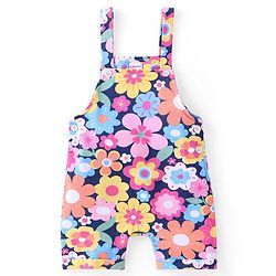 Babyhug Cotton Knit Dungaree and Half Sleeves Top Set Floral Print - Multicolor
