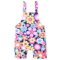 Babyhug Cotton Knit Dungaree and Half Sleeves Top Set Floral Print - Multicolor
