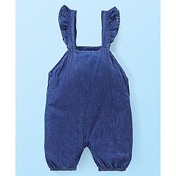 Babyhug Single Jersey Knit Dungaree with Half Sleeves Inner Tee Floral Print &  Bees Embroidery - White & Blue
