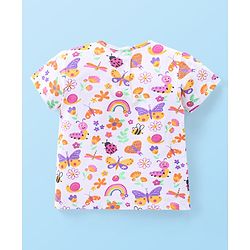 Babyhug Single Jersey Knit Dungaree with Half Sleeves Inner Tee Floral Print &  Bees Embroidery - White & Blue