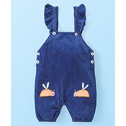 Babyhug Single Jersey Knit Dungaree with Half Sleeves Inner Tee Floral Print &  Bees Embroidery - White & Blue