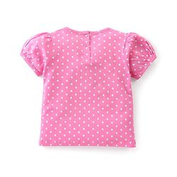 Babyhug Cotton Knit Fruity Embroidered Dungaree with Half Sleeves Inner Tee Polka Dots Print - Pink & White
