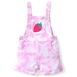 Babyhug Cotton Knit Fruity Embroidered Dungaree with Half Sleeves Inner Tee Polka Dots Print - Pink & White