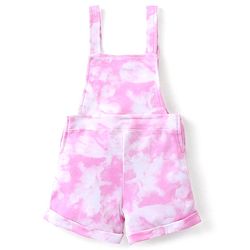 Babyhug Cotton Knit Fruity Embroidered Dungaree with Half Sleeves Inner Tee Polka Dots Print - Pink & White