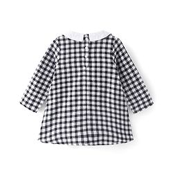 Babyhug Cotton Woven Full Sleeves Checkered Collared Frock with Floral Embroidery - Black & White