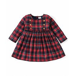 Babyhug Cotton Woven Full Sleeves Checked Frock with Leggings - Red