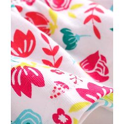 Babyhug Single Jersey Knit Floral Printed Frock With Full Sleeves Floral Embroidered Denim Jacket - White & Blue