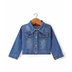 Babyhug Single Jersey Floral Printed Jumpsuit with Full Sleeves Denim Jacket - White & Navy Blue