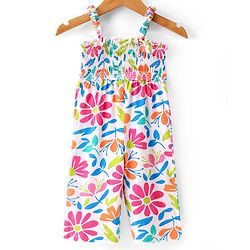Babyhug Single Jersey Floral Printed Jumpsuit with Full Sleeves Denim Jacket - White & Navy Blue
